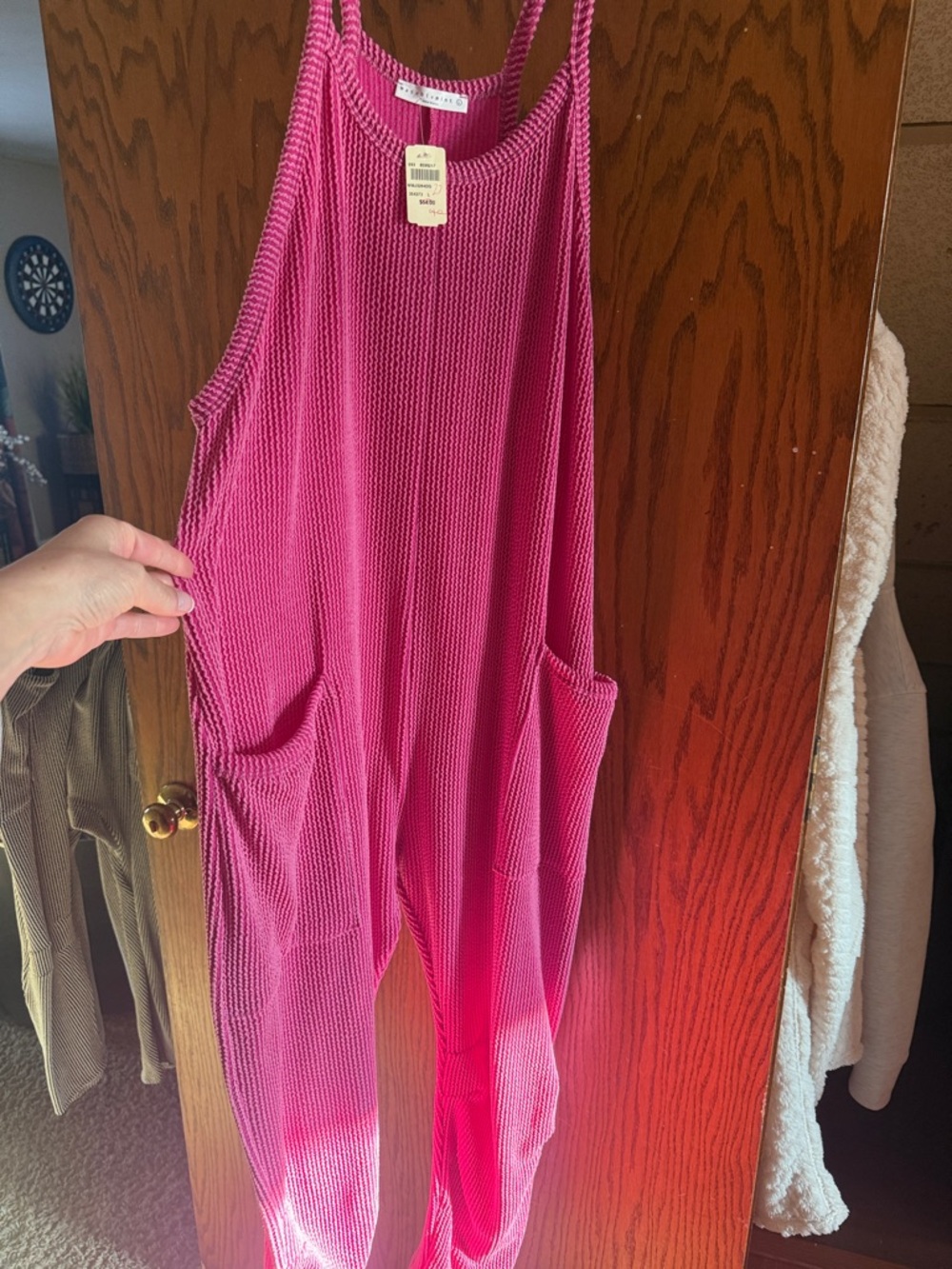 Z Supply Magenta Knit Sleeveless Jumpsuit with Side Pockets